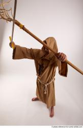 Man Adult Chubby White Fighting with spear Standing poses Coat